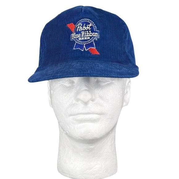 Vintage 80s Pabst Blue Ribbon Corduroy Adjustable Strap Hat - Picture 1 of 6
